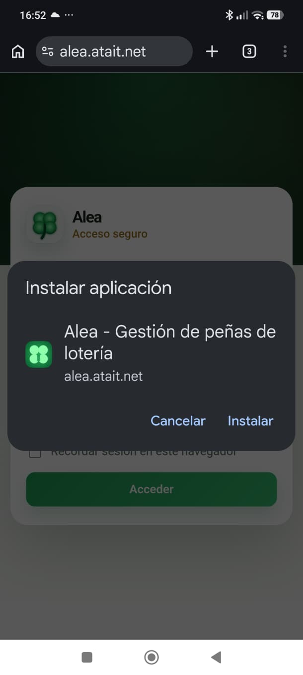 Cuadro de confirmación Instalar aplicación